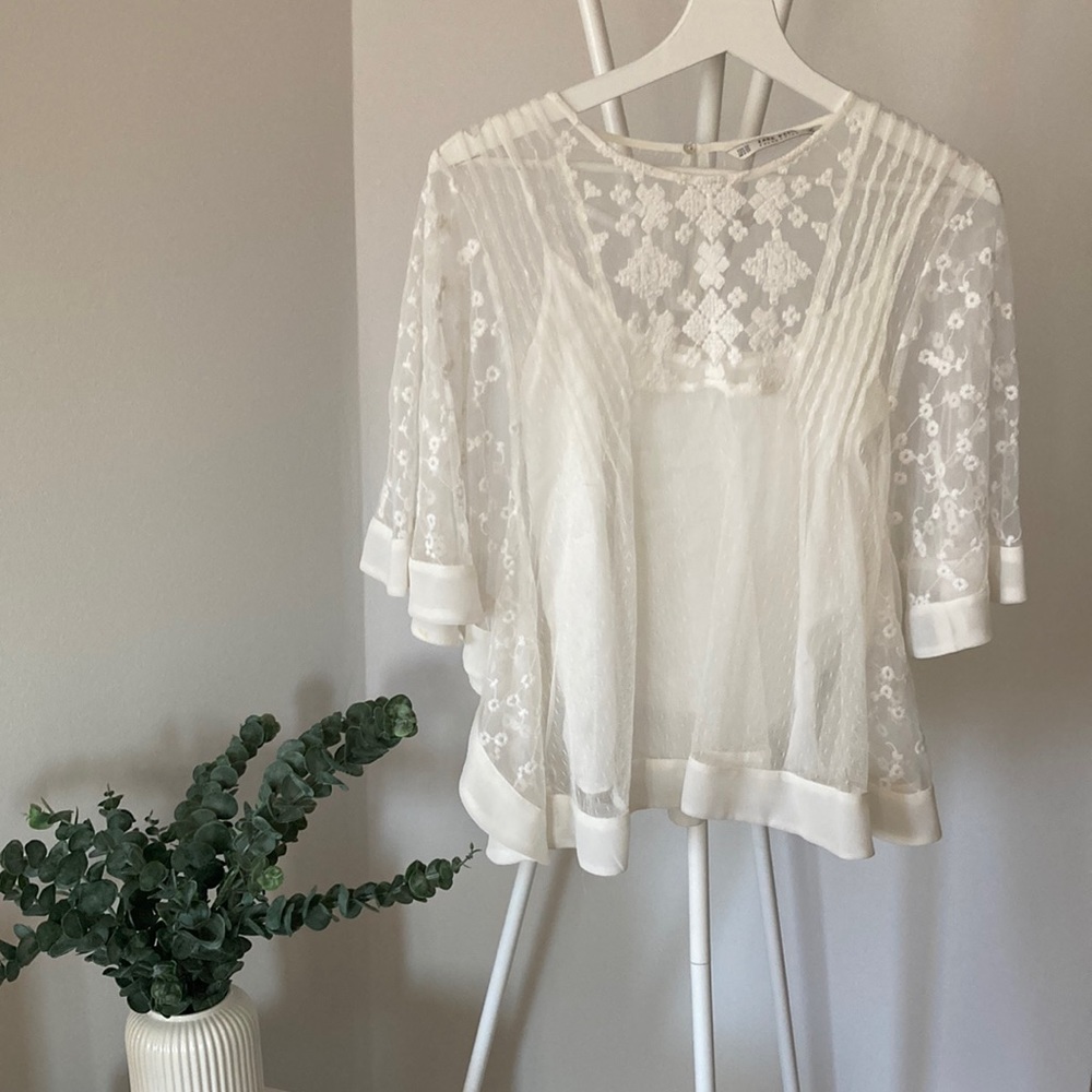 Zara embroidered lace blouse